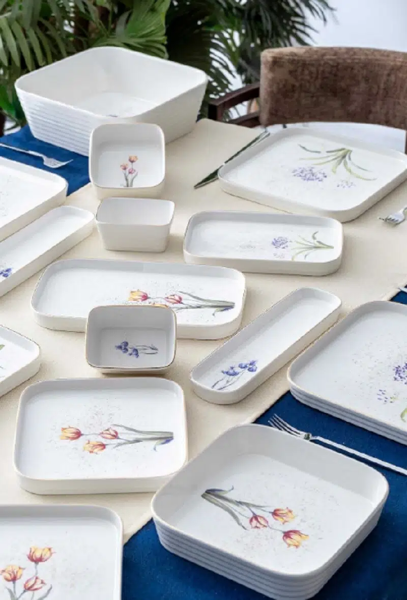 Acar Leona Kare 45 Parça 6 Kişilik Porselen Kahvaltı ve Yemek Takımı 5301