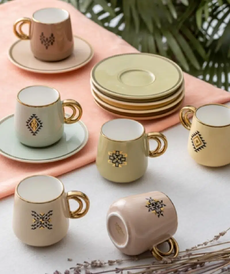 Acar Twist Color 6 Lı Porselen Kahve Fincan Takımı 05419