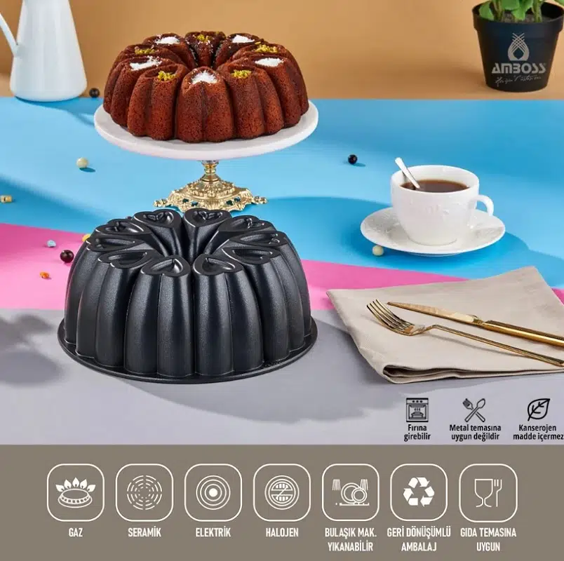 Amboss Ametist 26 Cm Döküm Kek Kalıbı Siyah AME-7708