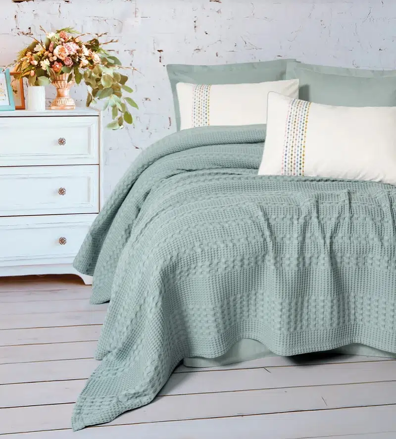 Cotton Box Aura Lastik Çarşaflı Çift Kişilik Pike Takımı Pebble Mint