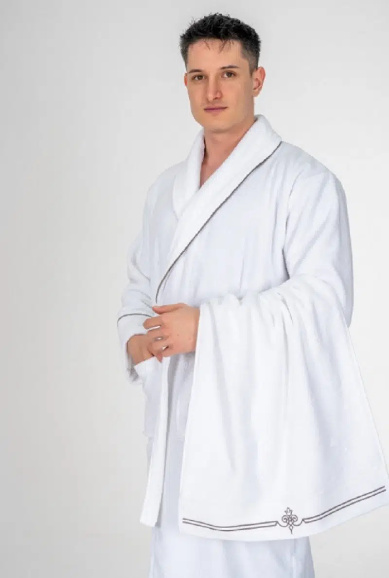 Cotton Box Erkek Bornoz Seti Classic Bukle Güher Beyaz L-XL