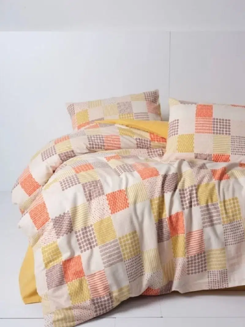 Cotton Box Flanel Çift Kişilik Nevresim Takımı Palm Hardal