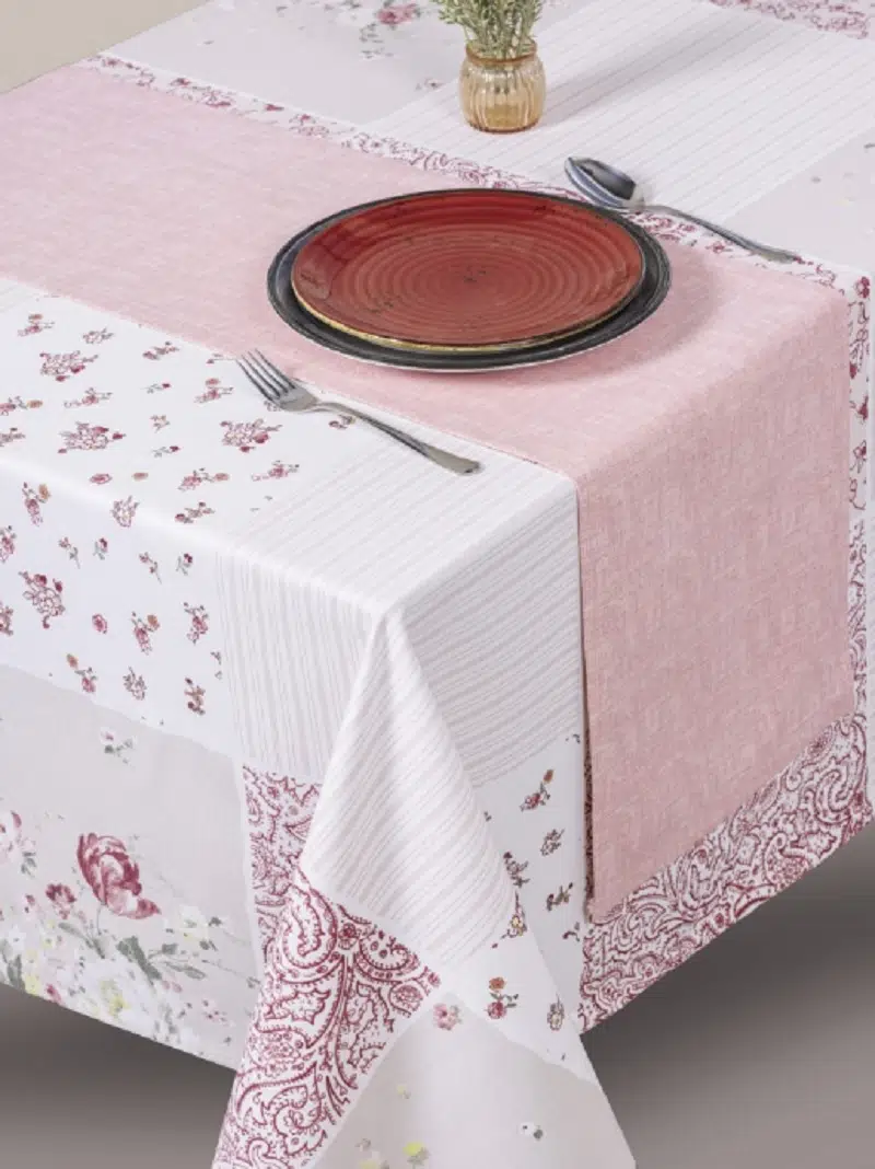 Cottonbox Adela Model Pembe-Beyaz Masa Örtüsü 160x180