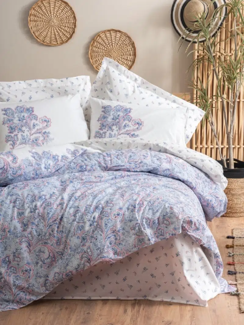 Cottonbox Bohem Mapiya Mavi Çift Kişilik Nevresim Takımı 