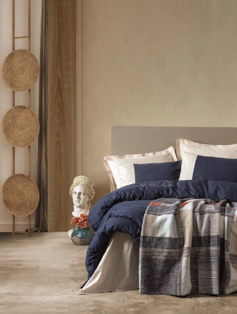 Cottonbox Comfy Pamuk Battaniyeli Çift Kişilik Nevresim Takımı Clement Lacivert 3285