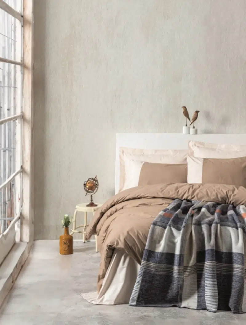 Cottonbox Comfy Pamuk Battaniyeli Çift Kişilik Nevresim Takımı Clement Vizon 3285