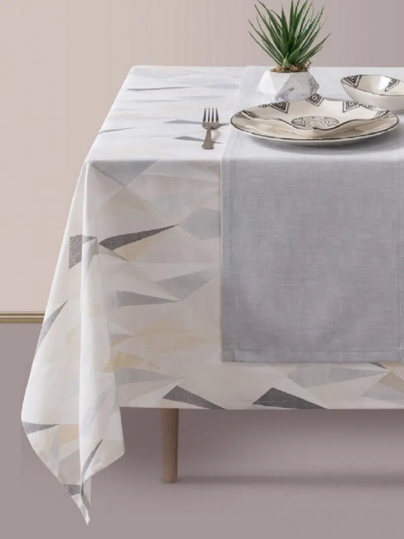 Cottonbox Diamente Model Gri-Beyaz Masa Örtüsü 160x180