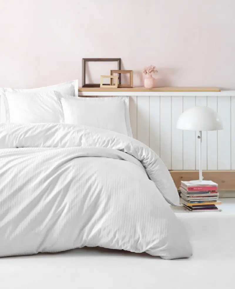 Cottonbox Elegant Stripe Saten Beyaz Çift Kişilik Nevresim Takımı 1824
