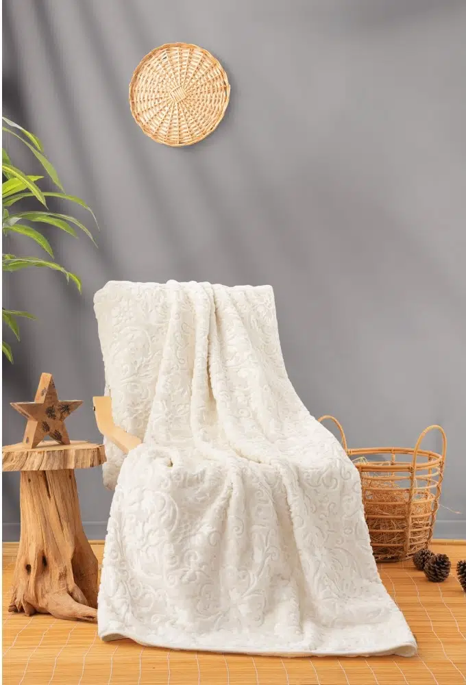 Cottonbox Emboss Çift Kişilik Battaniye Krem 3251