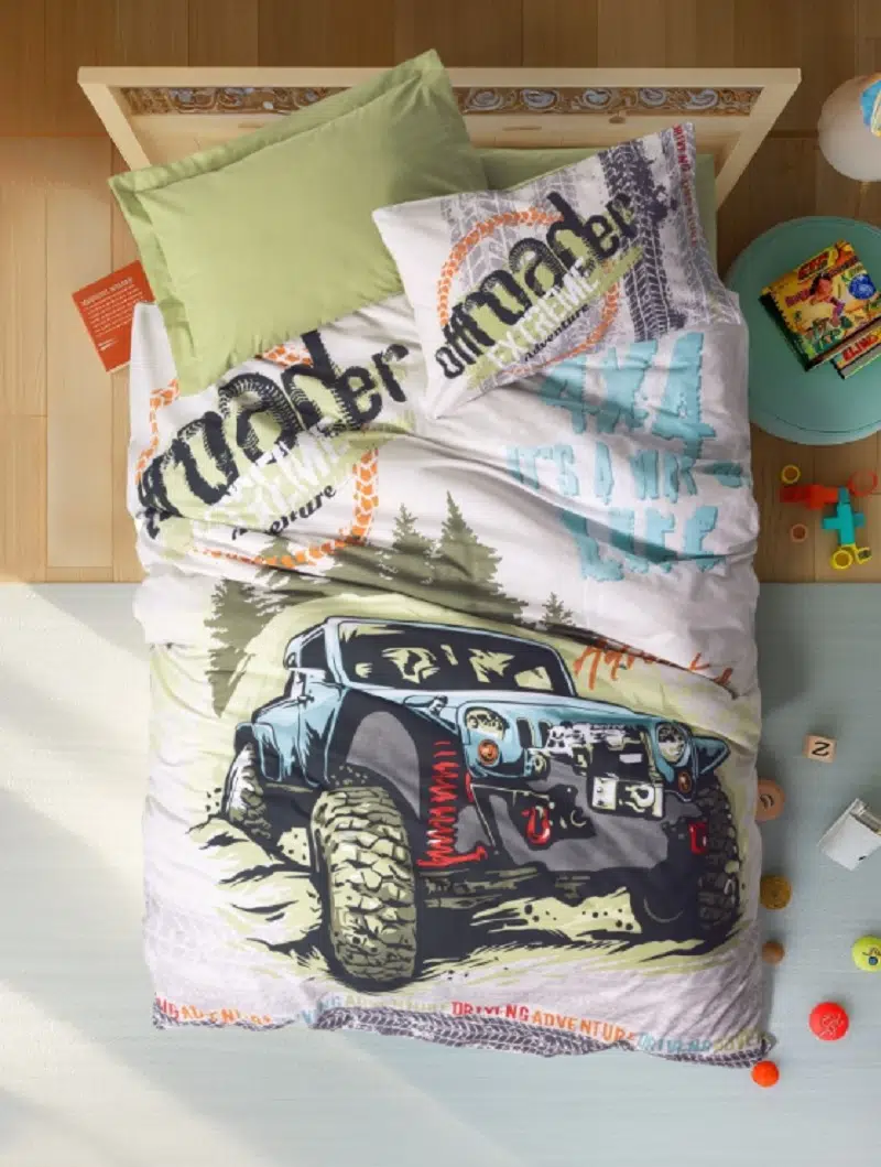 Cottonbox Genç Tek Kişilik Lastikli Çarşaflı Nevresim Takımı Adventure Yeşil