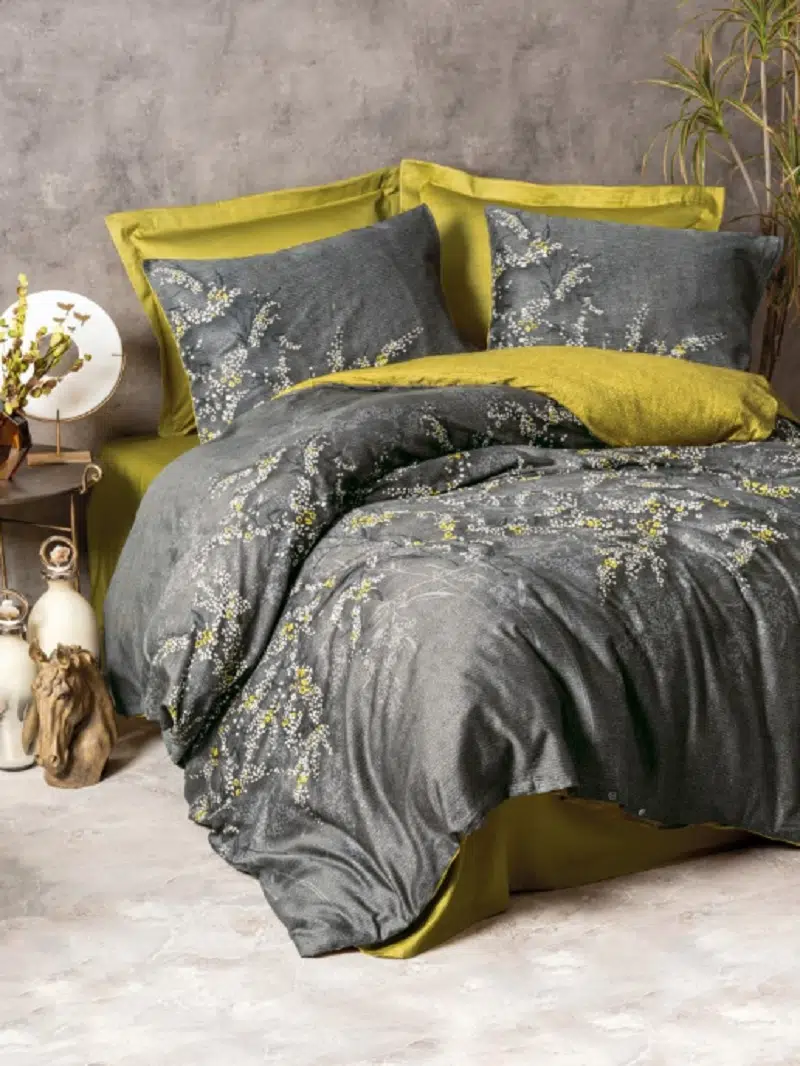 Cottonbox Libby Saten Yeşil Çift Kişilik Nevresim Takımı