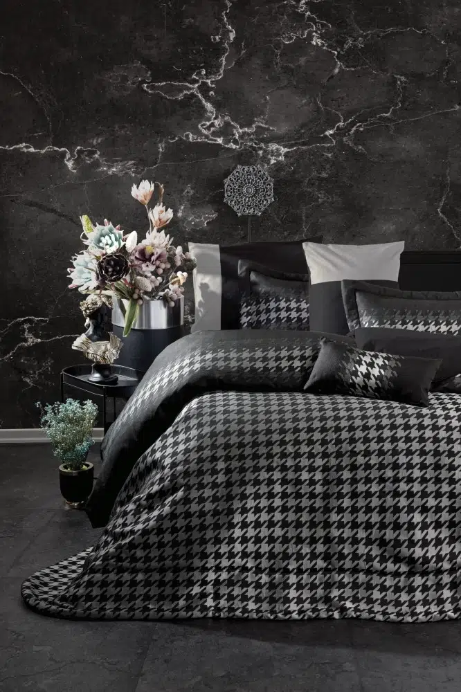 Cottonbox Light Dazzle Siyah-Gri Çift Kişilik Yatak Örtülü Nevresim Takımı