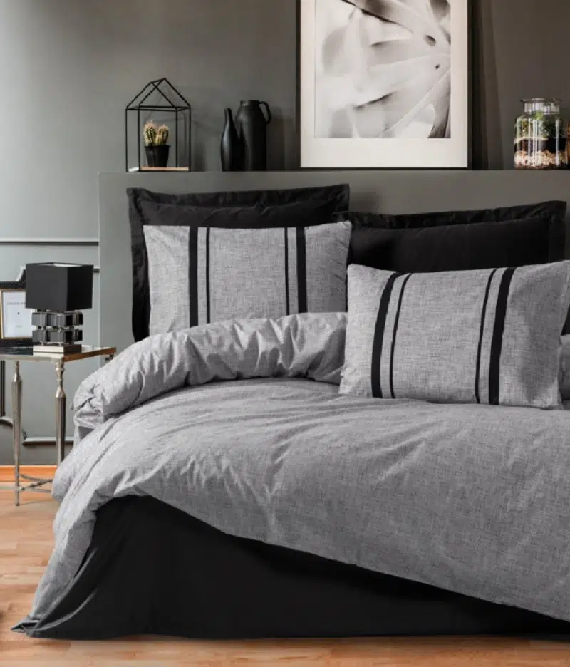 Cottonbox Plain Bitter-Gri Siyah Çift Kişilik Nevresim Takımı 1843