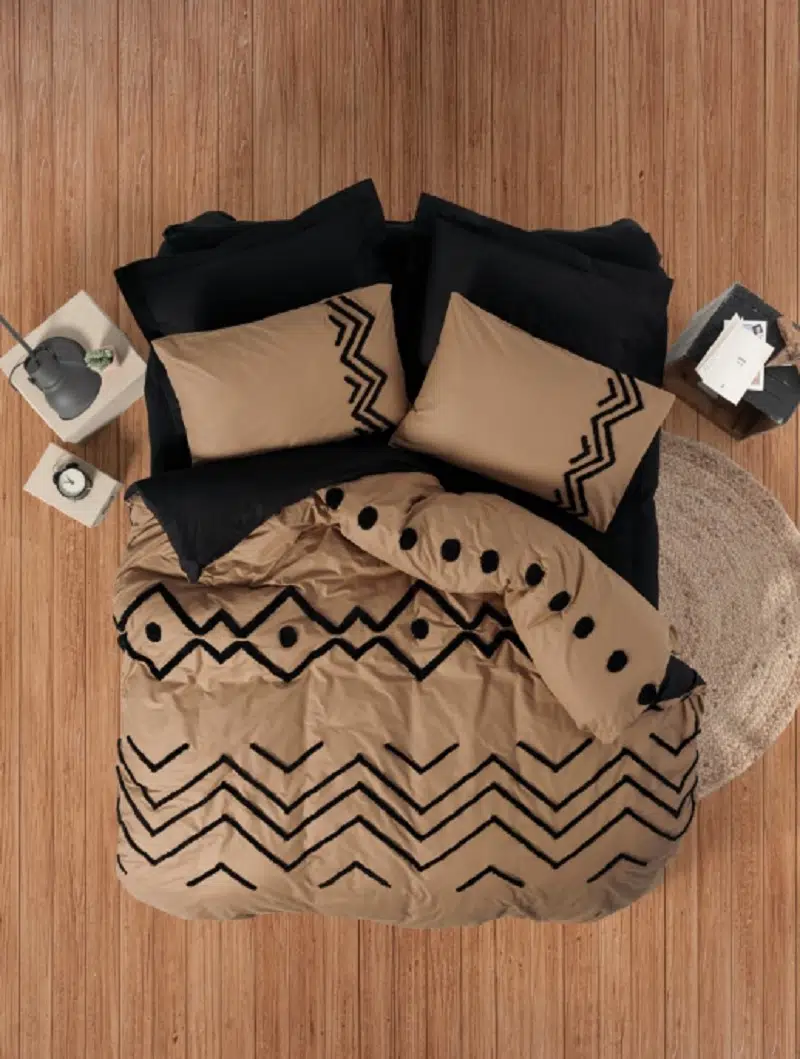 Cottonbox Puff Nakışlı Çift Kişilik Nevresim Takımı Elio Bakır-Siyah 1726