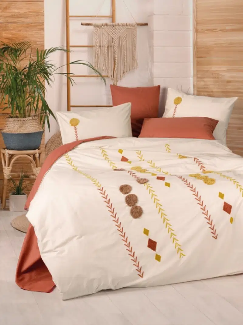 Cottonbox Puffy Nakışlı Amaris-Kiremit Çift Kişilik Nevresim Takımı 1726