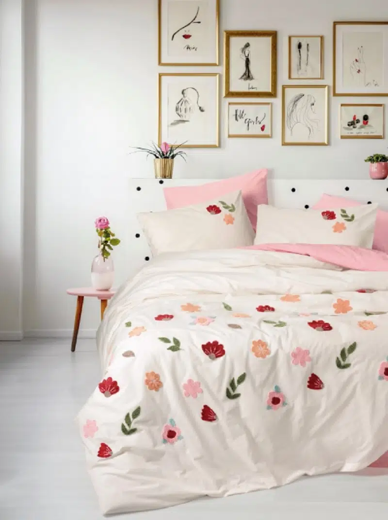 Cottonbox Puffy Nakışlı Blossom-Somon Çift Kişilik Nevresim Takımı 1726