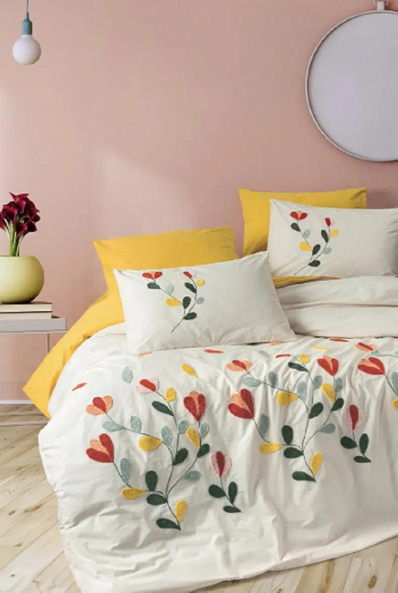 Cottonbox Puffy Nakışlı Nella-Hardal Çift Kişilik Nevresim Takımı 1726