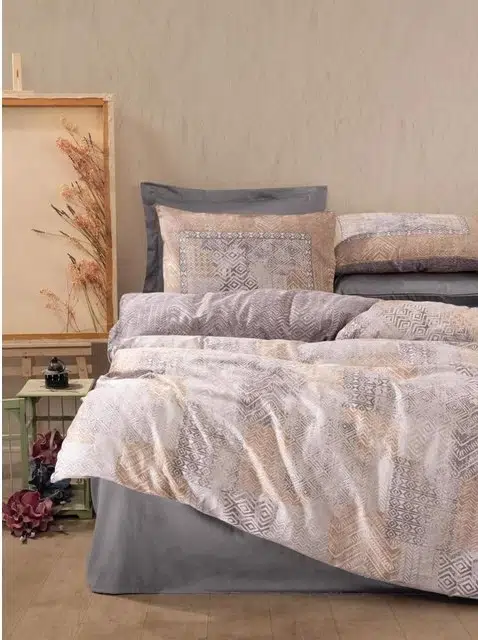 Cottonbox Saten Amentes Gri Çift Kişilik Nevresim Takımı