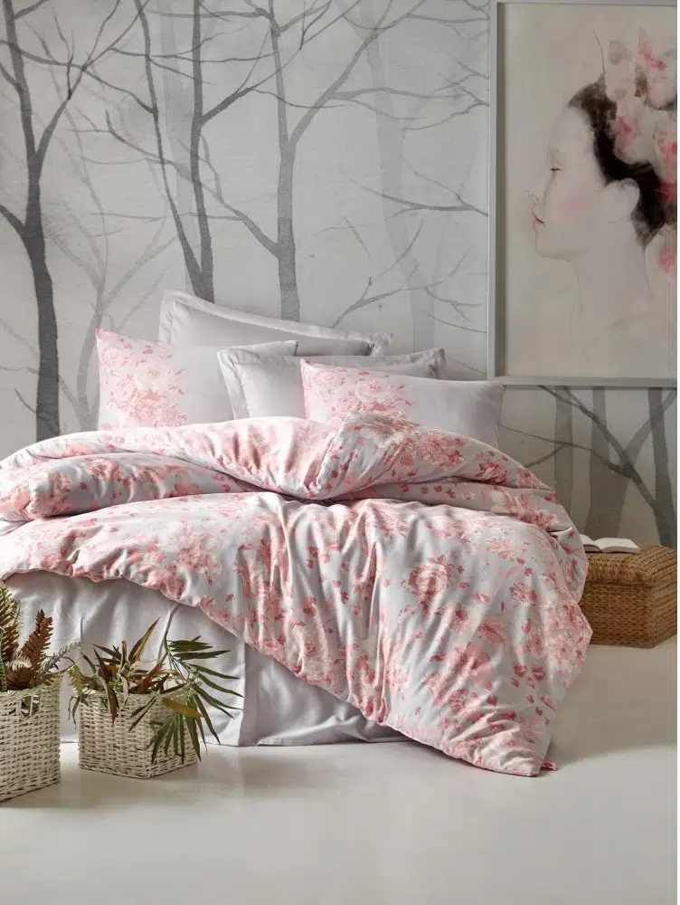 Cottonbox Saten Jardin Gri Çift Kişilik Nevresim Takımı