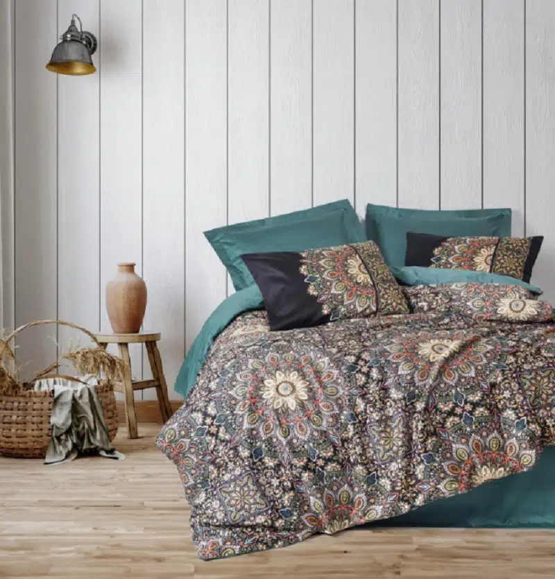 Cottonbox Saten Ornate Petrol Çift Kişilik Nevresim Takımı 1771