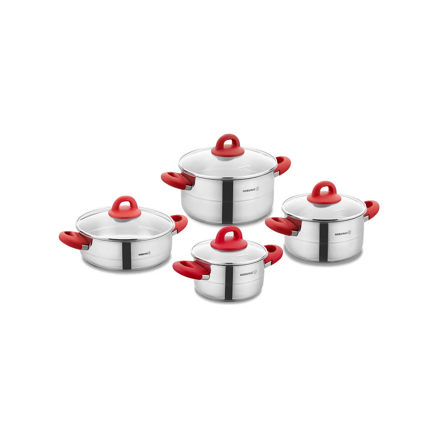 Korkmaz A1087-2 Hera Kırmızı 8 Parça Tencere Seti