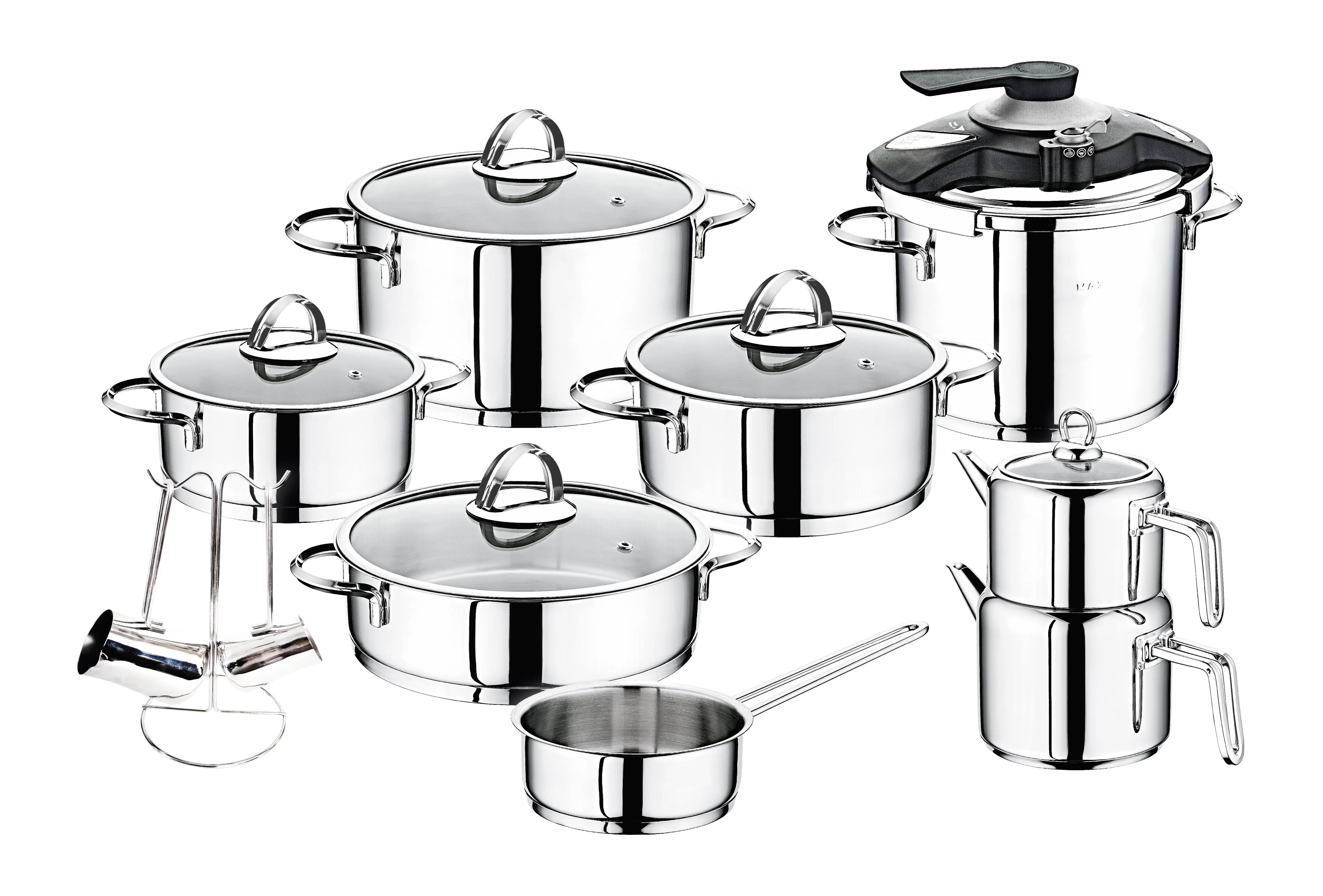 Oms 18 Parça Silindir Set Ezme Çelik Kulp Tencere Seti 1087 Sade