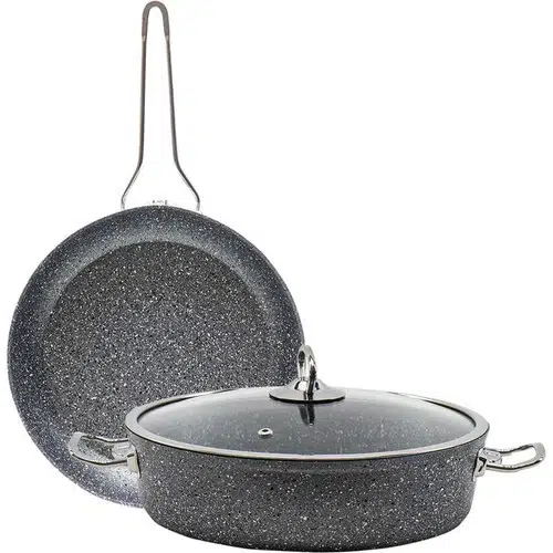 Oms 3 Parça Döküm Granit Tencere+Tava Set 3257 Gri