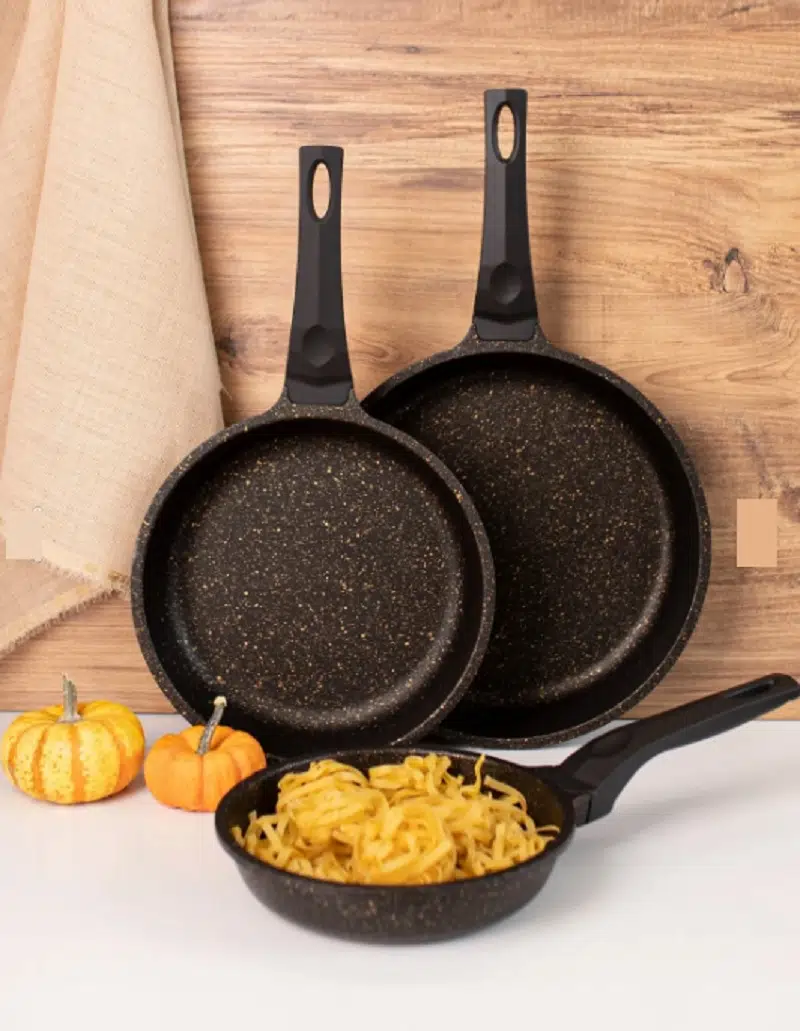 Oms 3255 3 Lü Döküm Tava Seti Siyah 20-24-28 cm