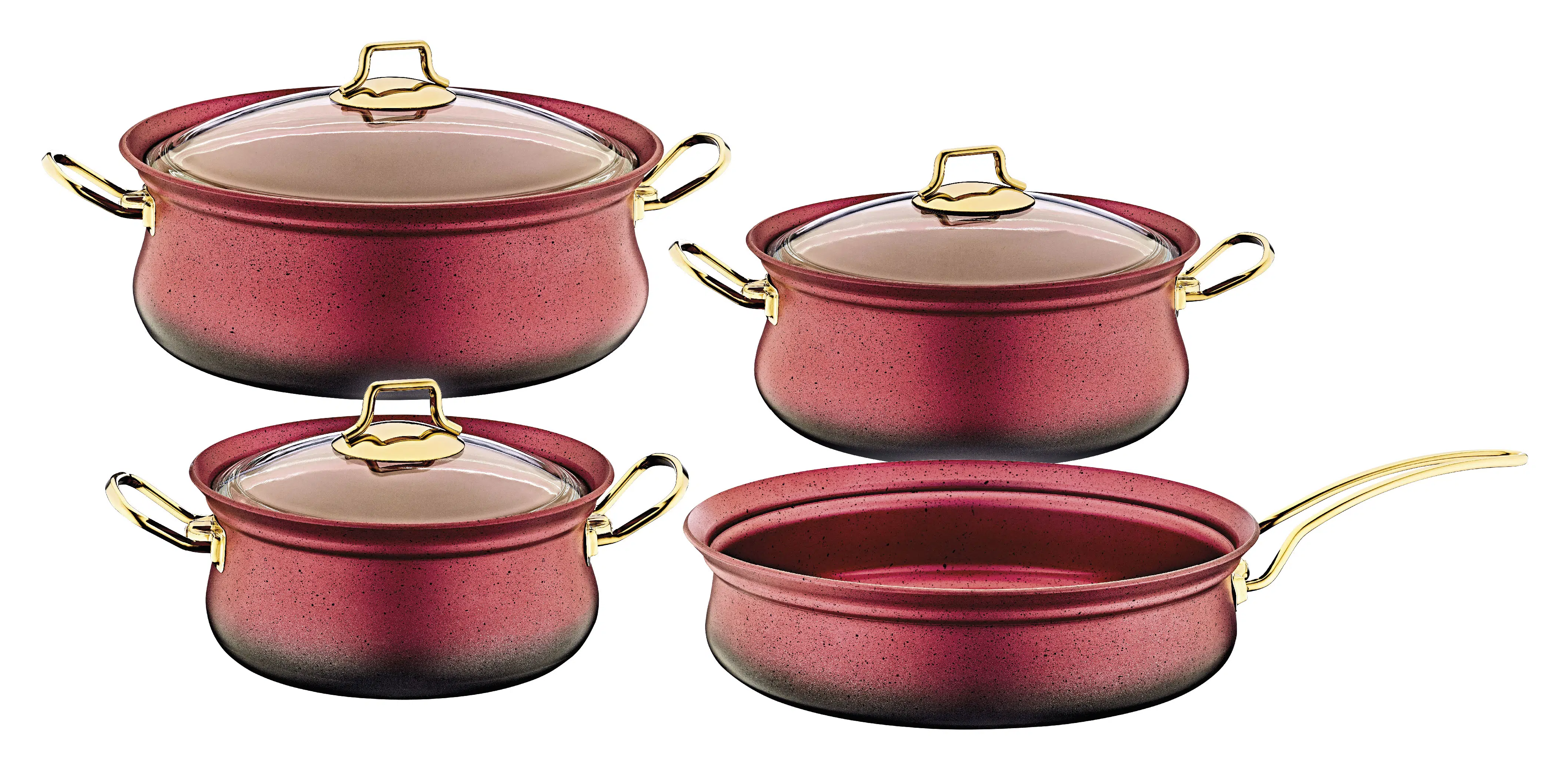 Oms 7 Parça Bakraç Model Granit Tencere Set 3044 Kırmızı