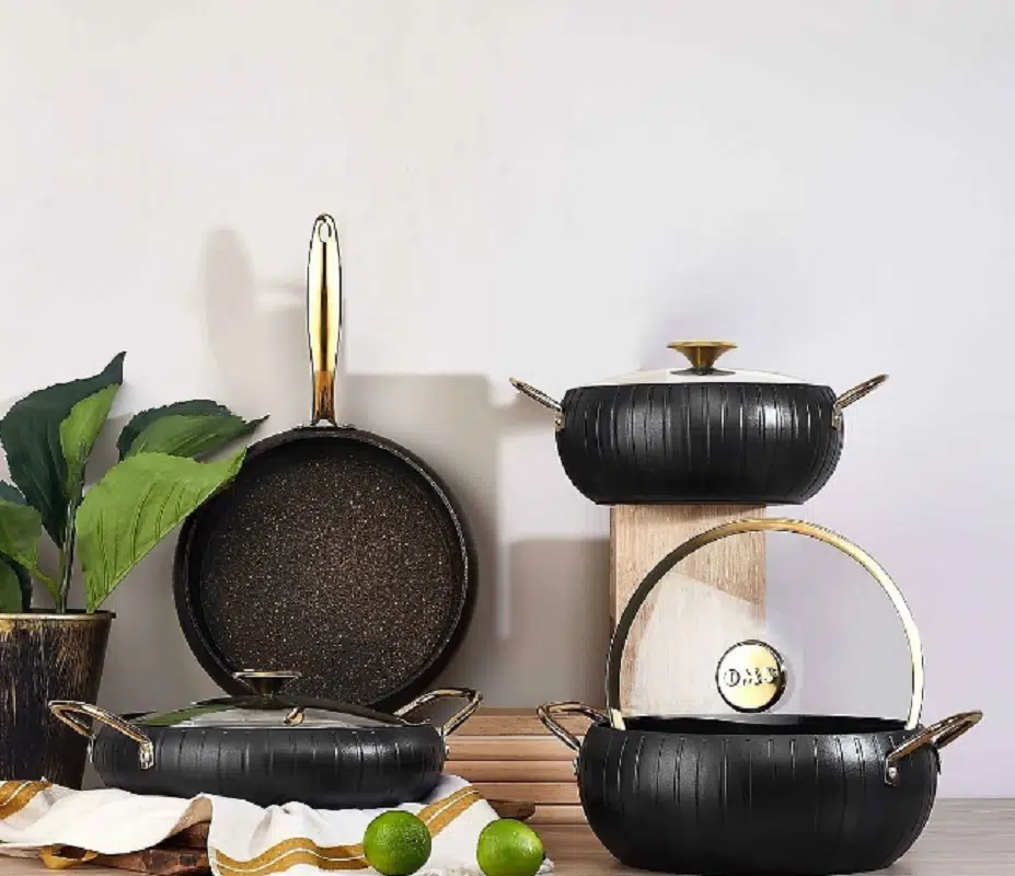 Oms 7 Parça Meridian Granit Tencere Seti 3528 Siyah-Gold