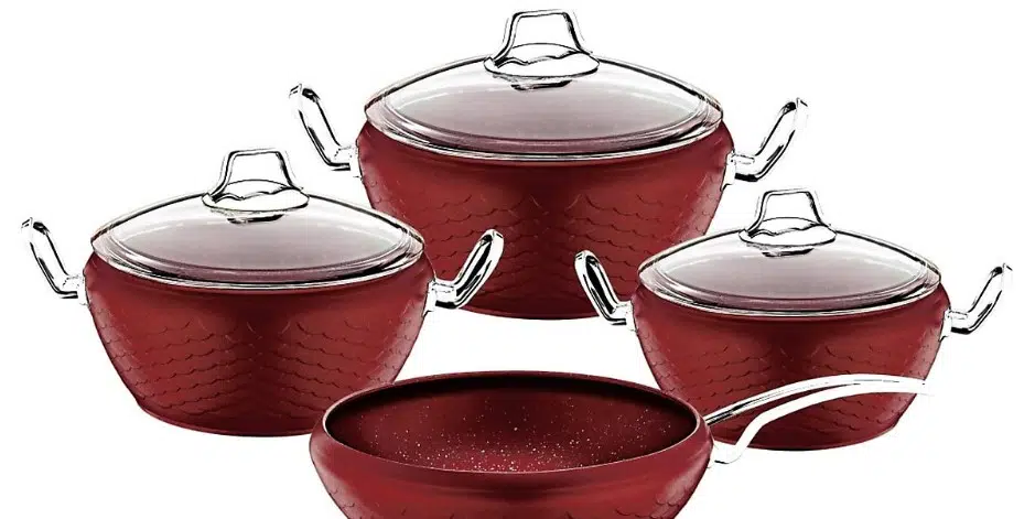 Oms 7 Parça Mermaid Granit Tencere Set 3058 Kırmızı Platin