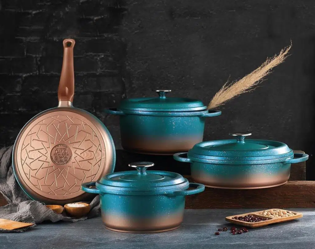 Oms Ocaliptus 7 Parça Granit Döküm Tencere Seti Mentol Yeşili 3049