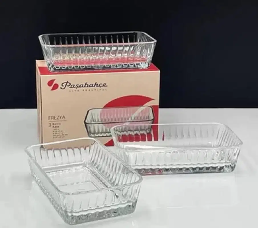 Paşabahçe Frezya 3 lü 14 cm Dikdörtgen Kase Şeffaf 530323