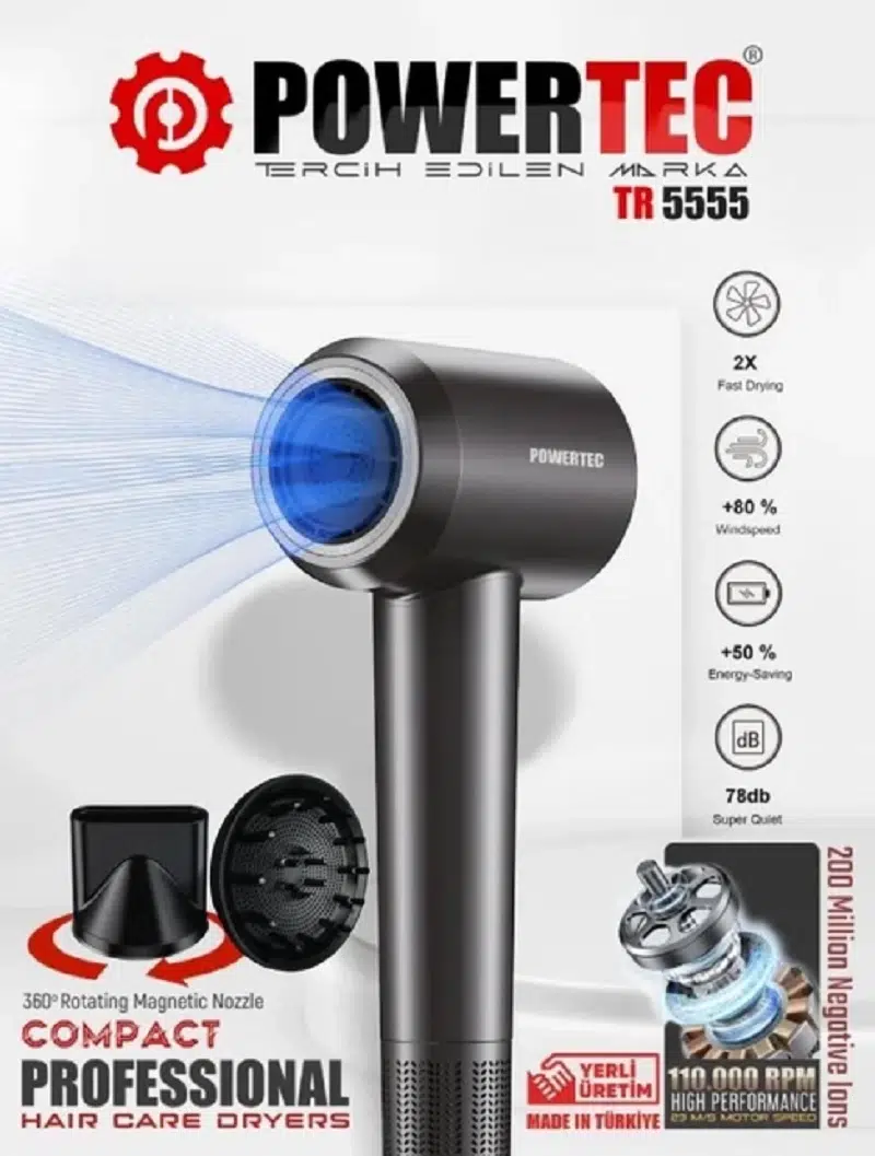 Powertec Ionic Saç Kurutma Makinesi Beyaz Tr-5555