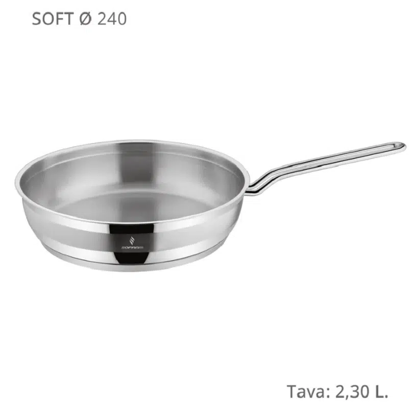Sofram Soft 24 cm Tek Saplı Paslanmaz Çelik Tava 2,30 LT